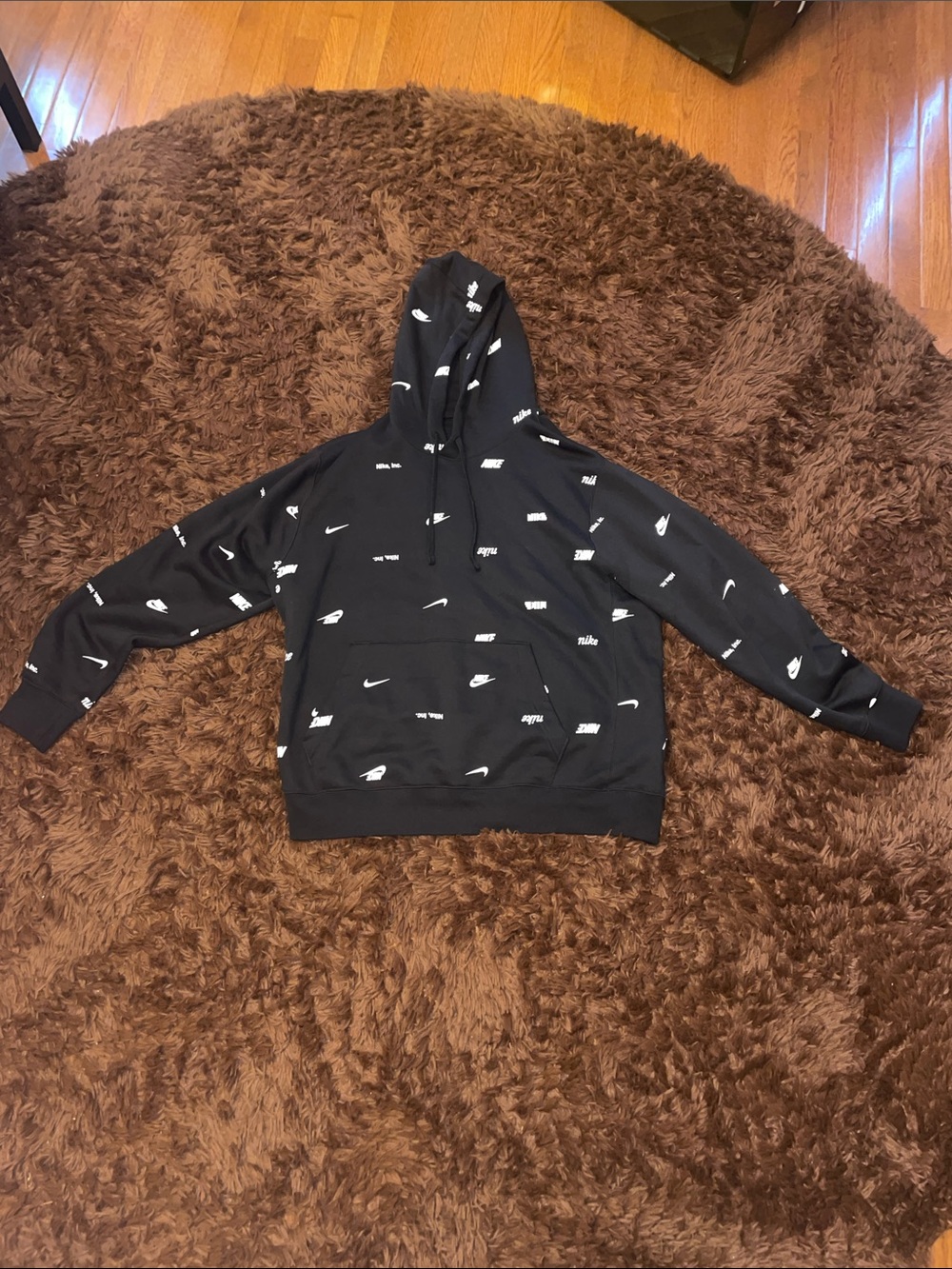 Nike Black Crewneck Hoodie with White Allover Logos large